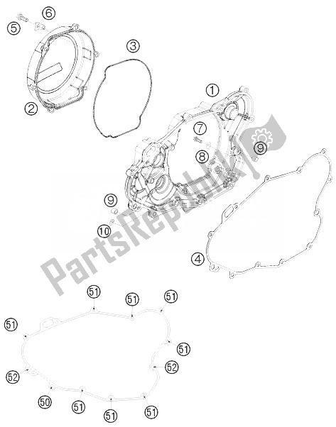 All parts for the Clutch Cover of the KTM 450 EXC USA 2010