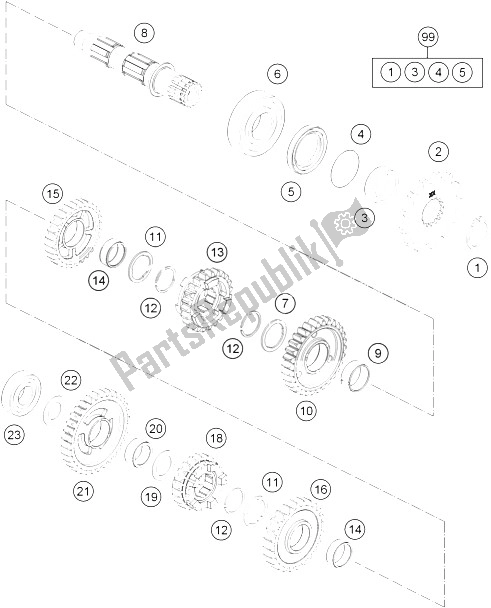 All parts for the Transmission Ii - Countershaft of the KTM Freeride 250 R Australia 2015