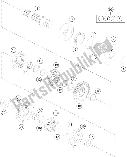 All parts for the Transmission Ii - Countershaft of the KTM Freeride 250 R USA 2015