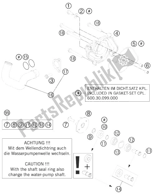 All parts for the Water Pump of the KTM 990 Adventure Orange ABS 10 Australia United Kingdom 2010