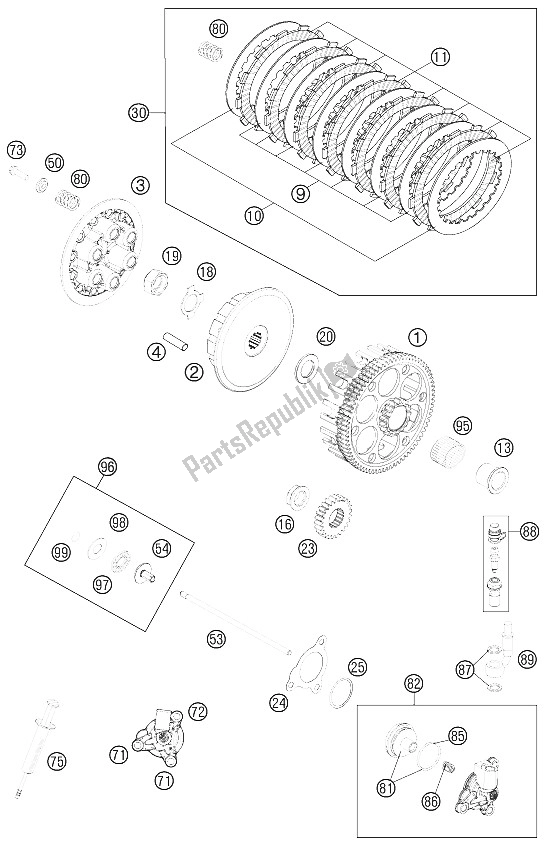 All parts for the Clutch of the KTM 250 SX F USA 2015