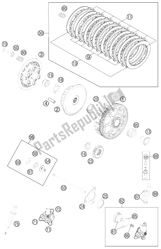 All parts for the Clutch of the KTM 350 SX F Europe 2011