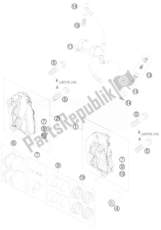 All parts for the Brake Caliper Front of the KTM 990 Super Duke R Europe 2010