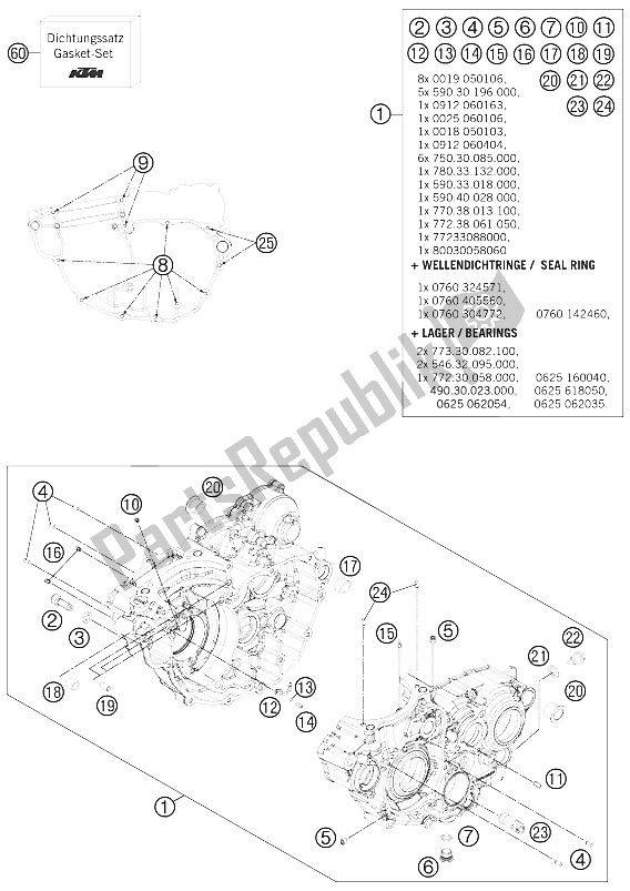 All parts for the Engine Case of the KTM 350 EXC F Australia 2012