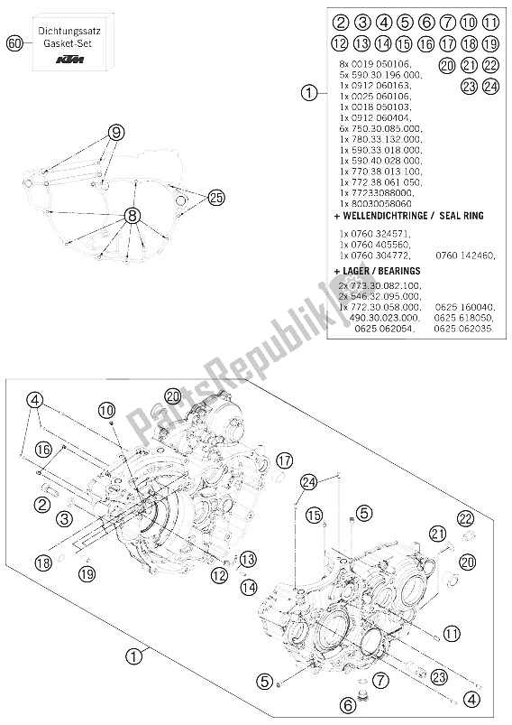 All parts for the Engine Case of the KTM 350 SX F Europe 2012