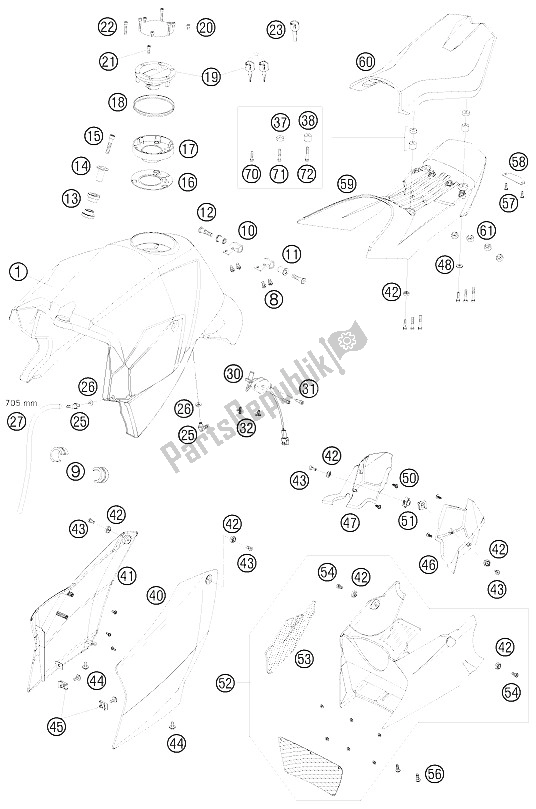 Tutte le parti per il Serbatoio, Sedile, Coperchio del KTM 990 Super Duke R France 2009