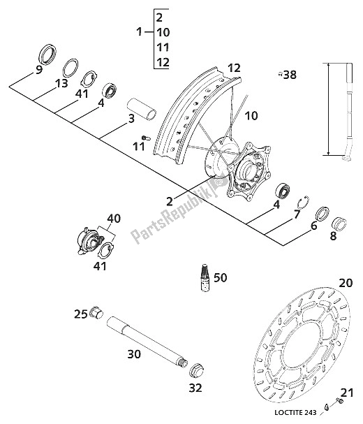 Tutte le parti per il Ruota Anteriore 400/640 Lc4 del KTM 640 LC4 E Super Moto Europe 2001