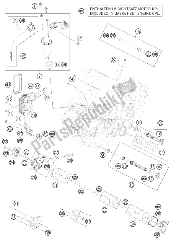 All parts for the Lubricating System of the KTM 1190 RC8 R Japan 2010