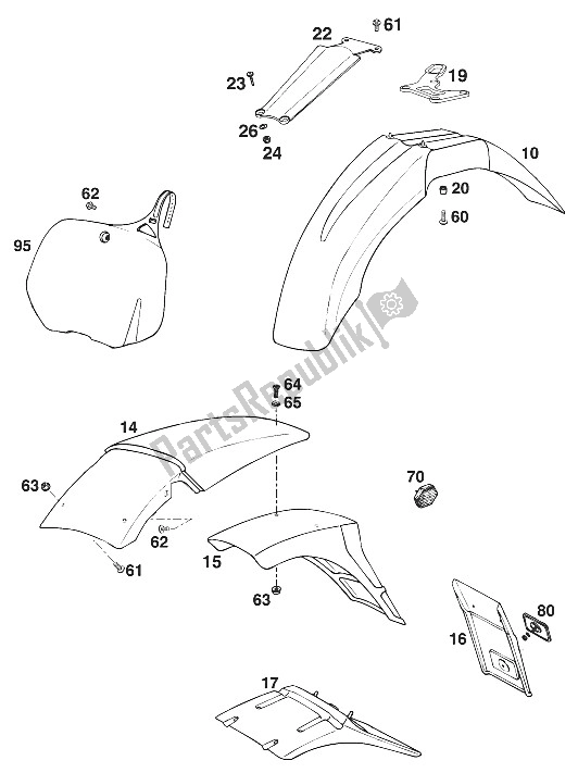 All parts for the Fenders 250/300/360 '96 of the KTM 250 EXC M O 13 LT Brazil 1996