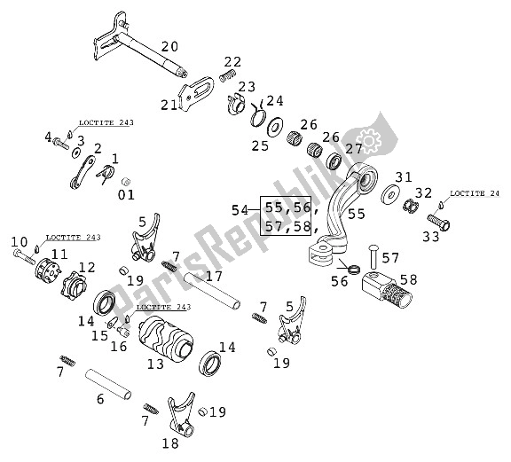 Tutte le parti per il Meccanismo Di Cambio Marce 250/300/380 2001 del KTM 250 EXC SIX Days Europe 2001