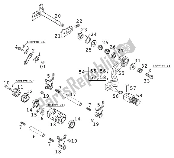 Wszystkie części do Mechanizm Zmiany Biegów 250/300/380 2001 KTM 380 EXC Australia 2001
