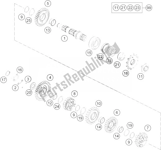 Toutes les pièces pour le Transmission Ii - Arbre Intermédiaire du KTM Freeride 350 Australia 2014