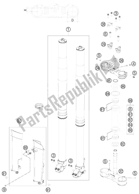 All parts for the Front Fork, Triple Clamp of the KTM 250 EXC F Factory Edit Europe 2011