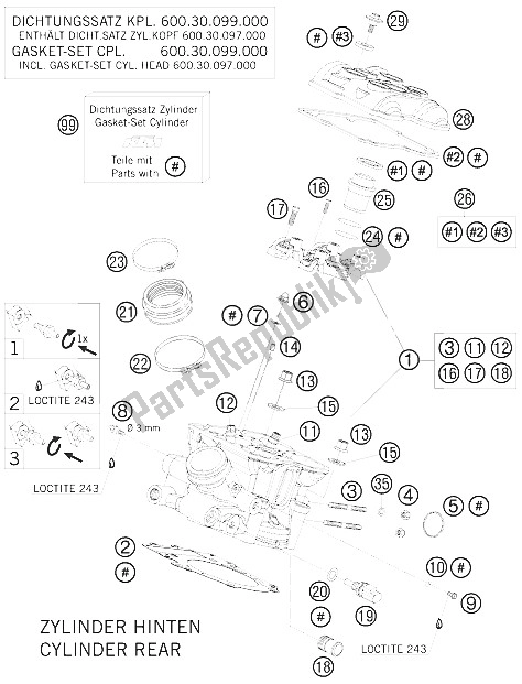 Tutte le parti per il Testata Posteriore del KTM 950 Super Enduro R Europe 2008