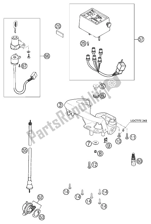 All parts for the Speedometer, Lock System Lc4 of the KTM 640 LC4 E ROT Europe 970326 2002