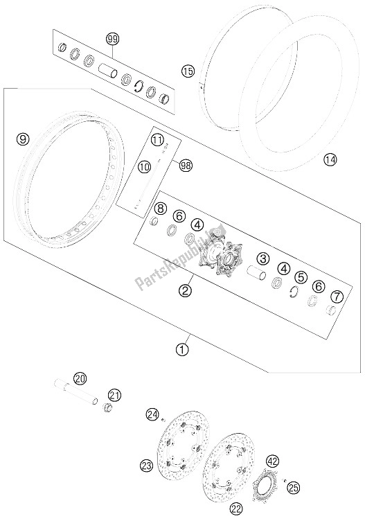 All parts for the Front Wheel of the KTM 990 ADV White ABS Spec Edit Brazil 2011