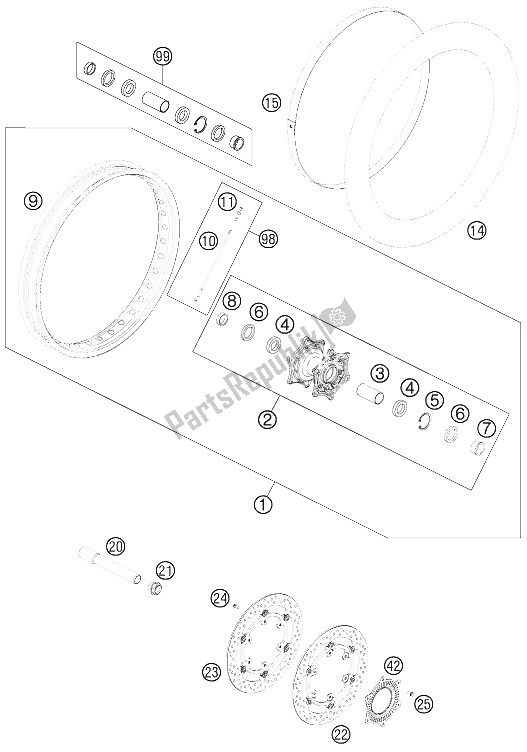 All parts for the Front Wheel of the KTM 990 Adventure Blue ABS 12 Australia United Kingdom 2012