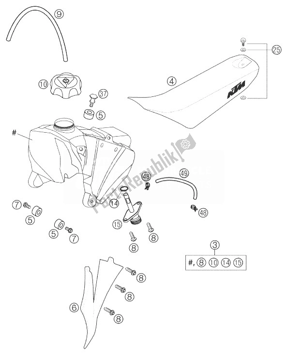 Toutes les pièces pour le Réservoir De Carburant, Siège, Couvercle 65 Sx du KTM 65 SX Europe 2003