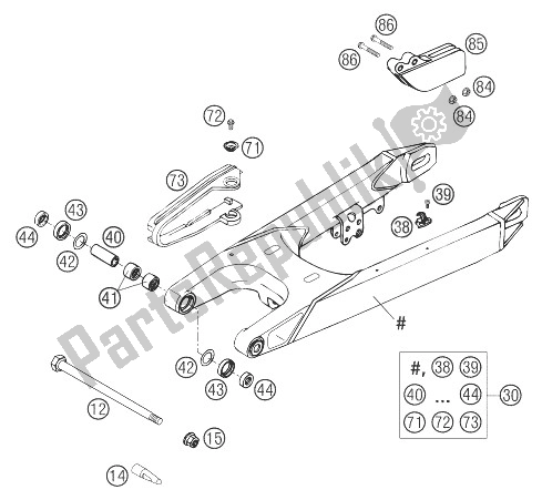 All parts for the Swing Arm 660 Rallye of the KTM 660 Rallye Factory Repl Europe 2003