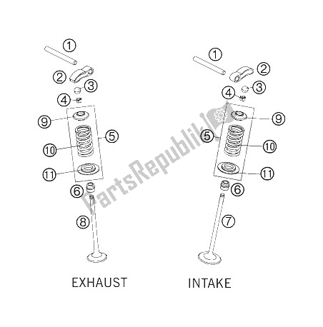 All parts for the Valve Drive of the KTM 250 EXC F Australia 2008