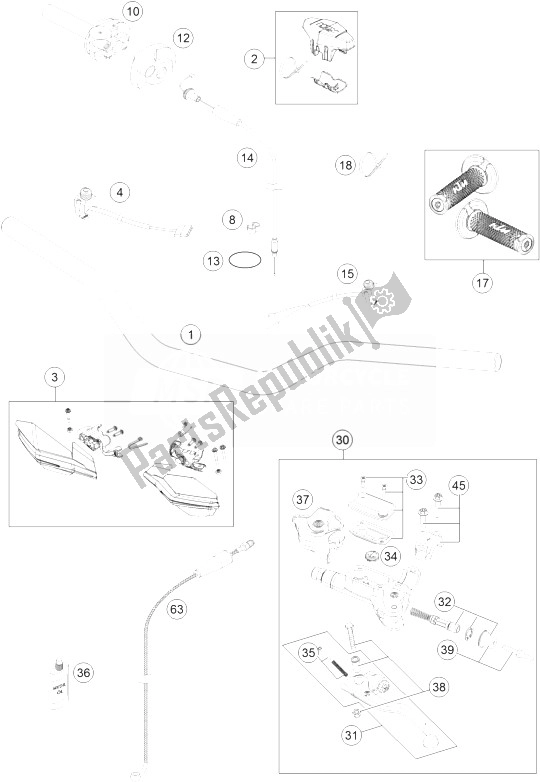 All parts for the Handlebar, Controls of the KTM 250 XC W USA 2014