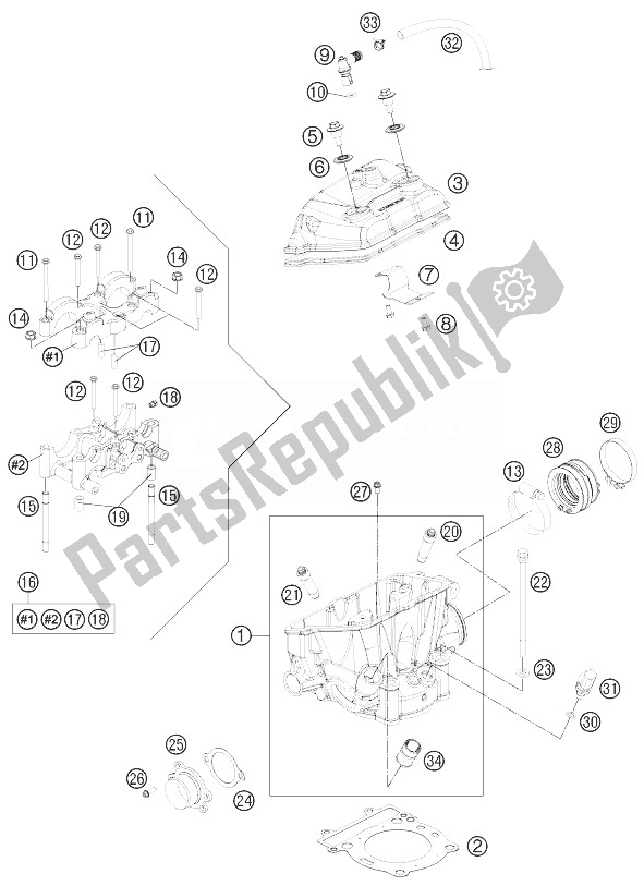 All parts for the Cylinder Head of the KTM 250 XCF W USA 2013