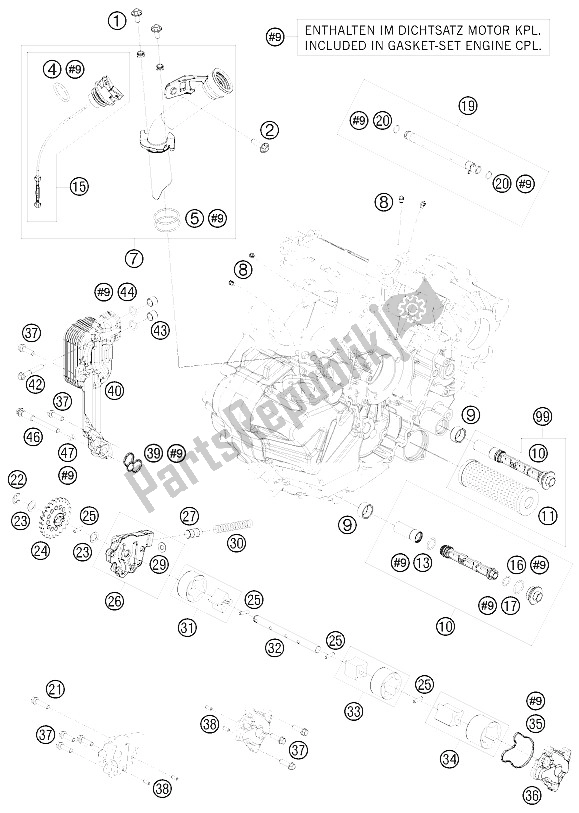 All parts for the Lubricating System of the KTM 1190 RC 8 Black USA 2009