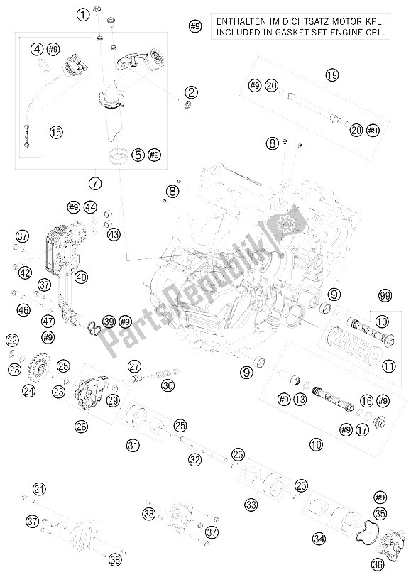 All parts for the Lubricating System of the KTM 1190 RC 8 White Europe 2009