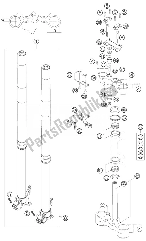 Tutte le parti per il Forcella Anteriore del KTM 640 Adventure USA 2007