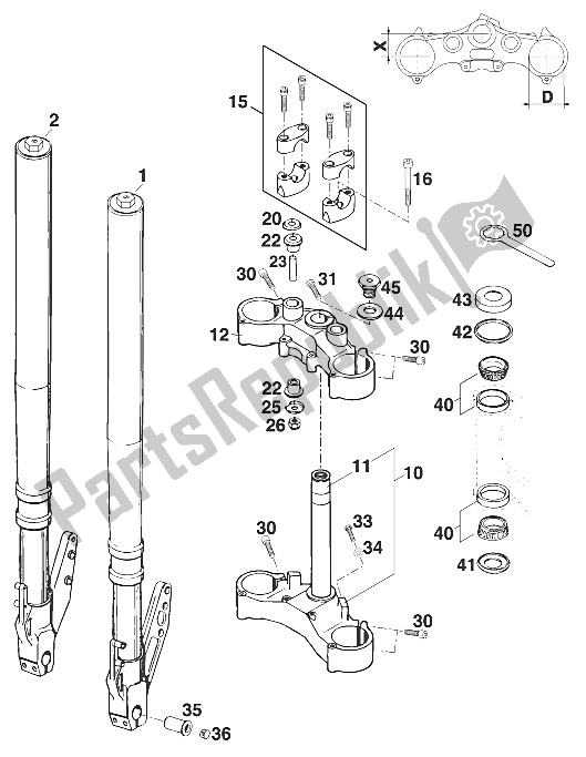 Todas las partes para Horquilla Delantera - Vástago De Dirección Wp Duke '96 de KTM 620 Duke 37 KW Europe 970061 1996