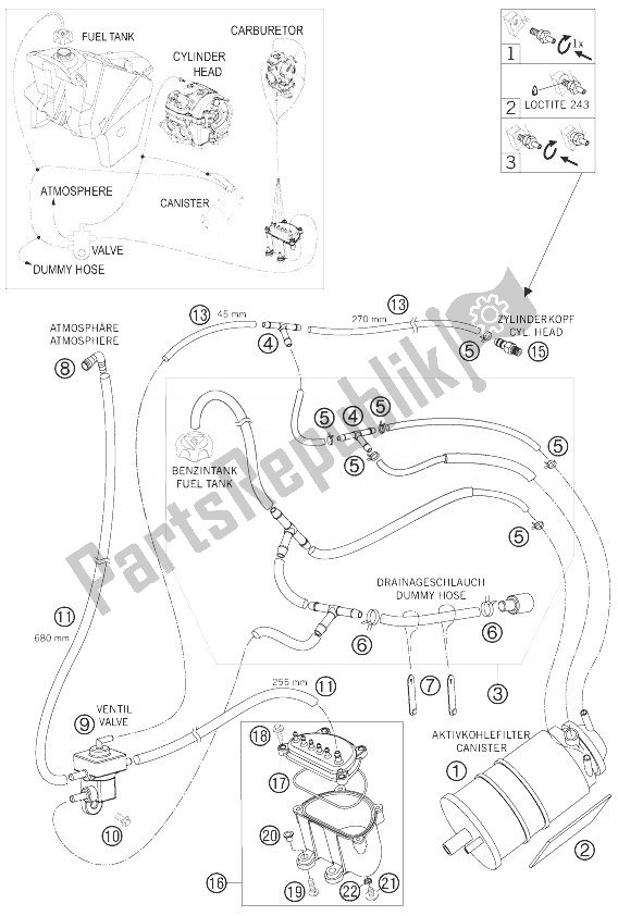 All parts for the Evaporative Canister of the KTM 450 EXC USA 2007