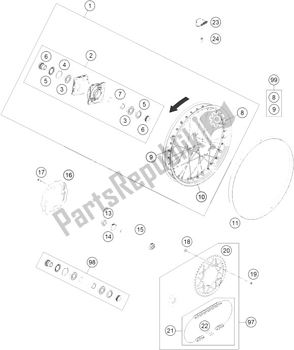 Tutte le parti per il Ruota Posteriore del KTM Freeride 350 Europe 2016
