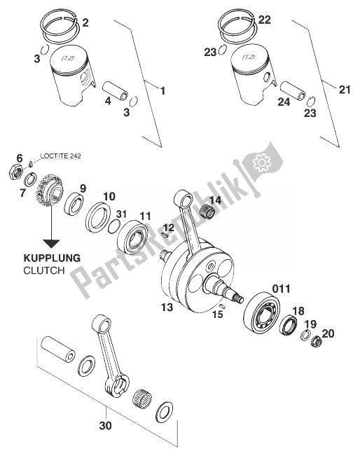 Tutte le parti per il Albero Motore - Pistone 250-380 '98 del KTM 250 MXC USA 1998