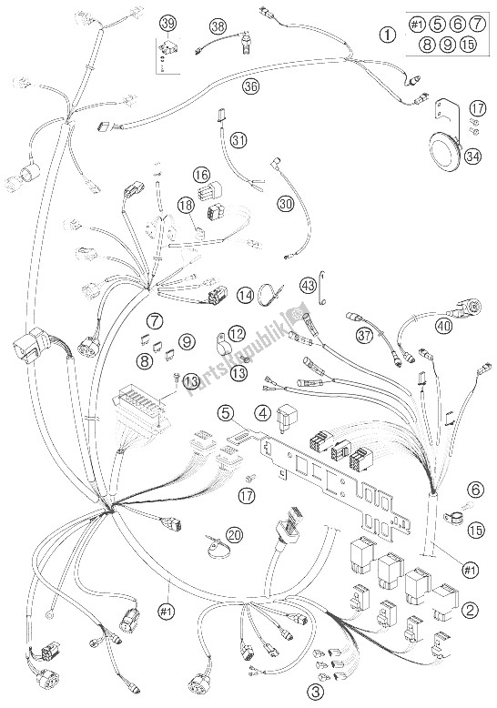 All parts for the Wiring Harness of the KTM 990 Adventure S Europe 2006
