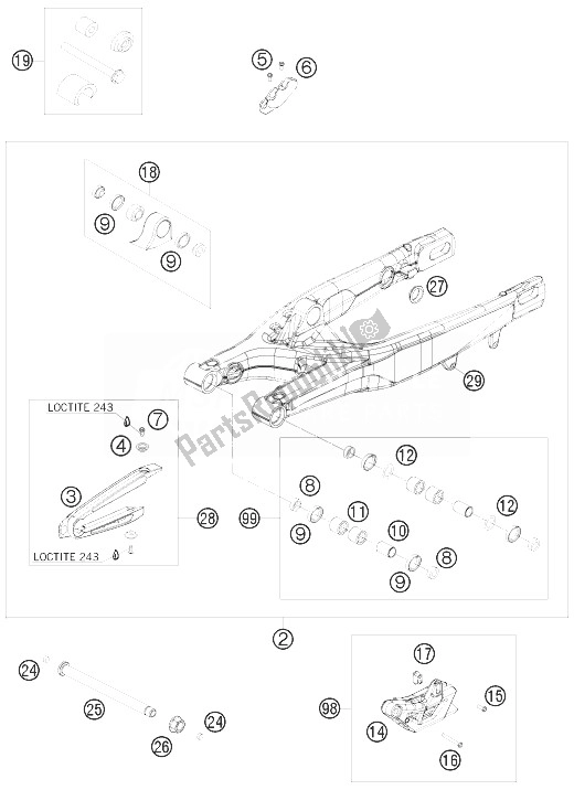 All parts for the Swing Arm of the KTM 400 XC W USA 2010