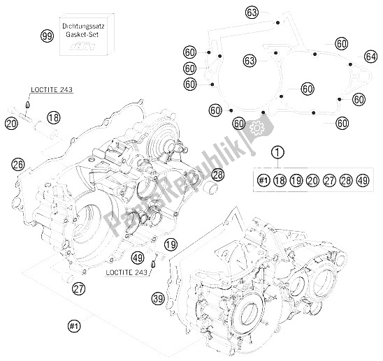 All parts for the Engine Case of the KTM 300 EXC E SIX Days Europe 2011