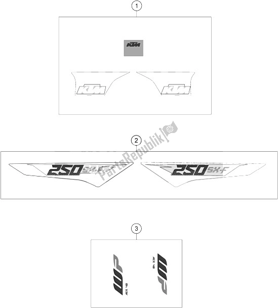 Tutte le parti per il Decalcomania del KTM 250 SX F Europe 2016