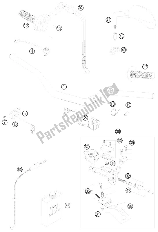 All parts for the Handlebar, Controls of the KTM 450 EXC R USA 2008