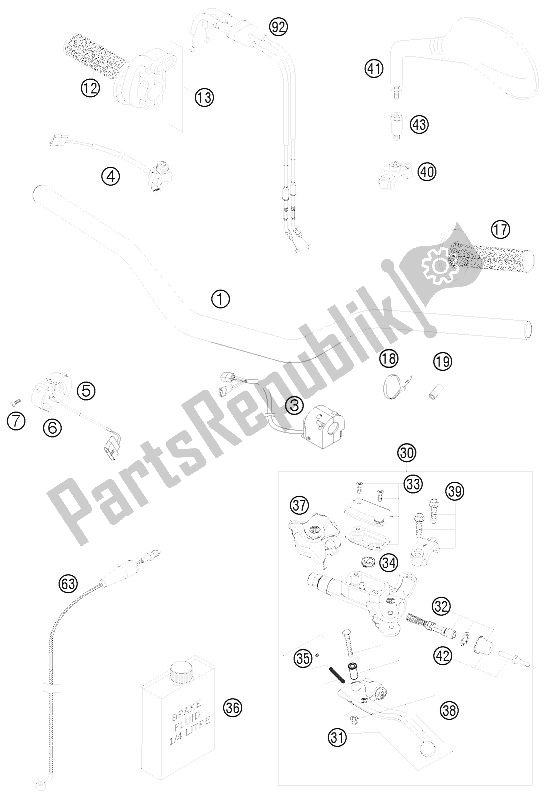 All parts for the Handlebar, Controls of the KTM 450 EXC USA 2009