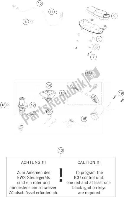 All parts for the Instruments / Lock System of the KTM 990 Supermoto R Australia United Kingdom 2010