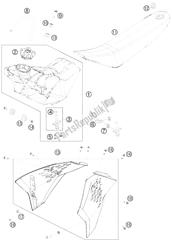 All parts for the Tank, Seat, Cover of the KTM 65 SX Europe 2011