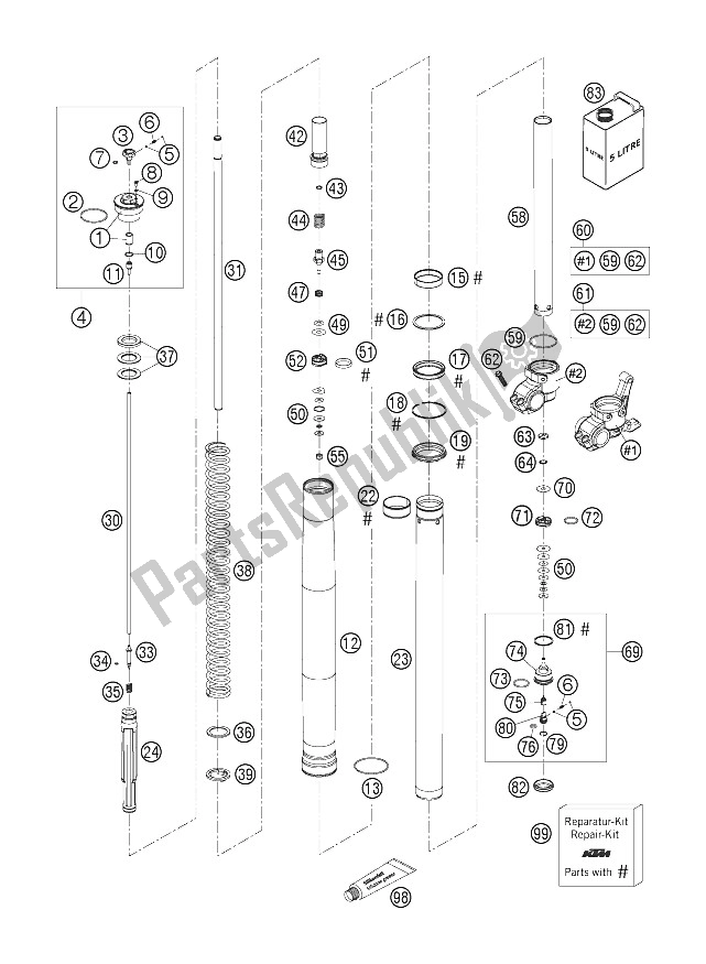 All parts for the Fork Legs Wp Usd 48 of the KTM 200 EXC Europe 2006