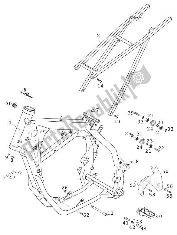 All parts for the Frame, Subframe 400/520 Racing of the KTM 400 SX Racing Europe 2001