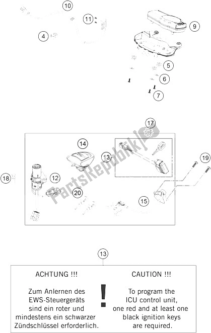 All parts for the Instrumenst, Lock System of the KTM 990 Supermoto R Australia United Kingdom 2012