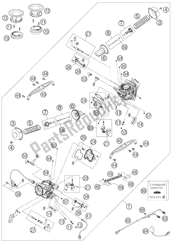 All parts for the Carburetor of the KTM 950 Supermoto Orange 07 USA 2007