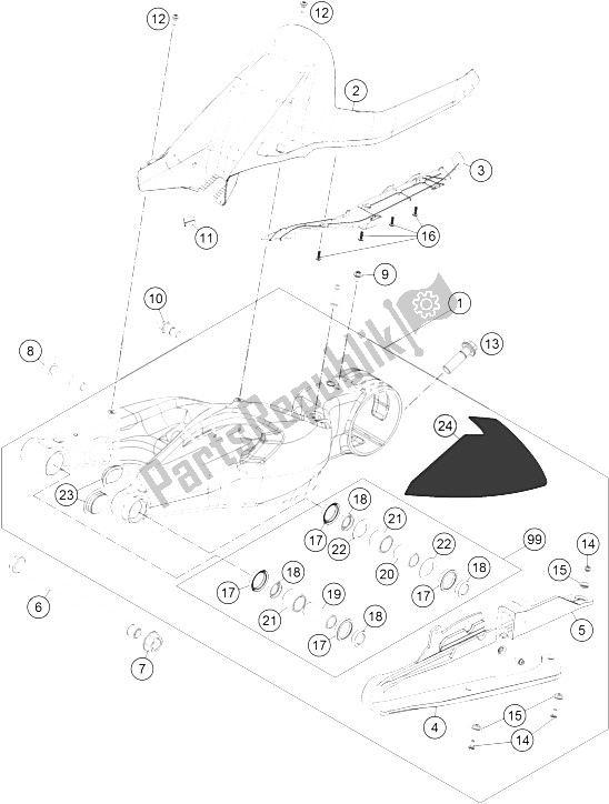 Tutte le parti per il Forcellone del KTM 1290 Superduke R Black ABS 15 Australia 2015