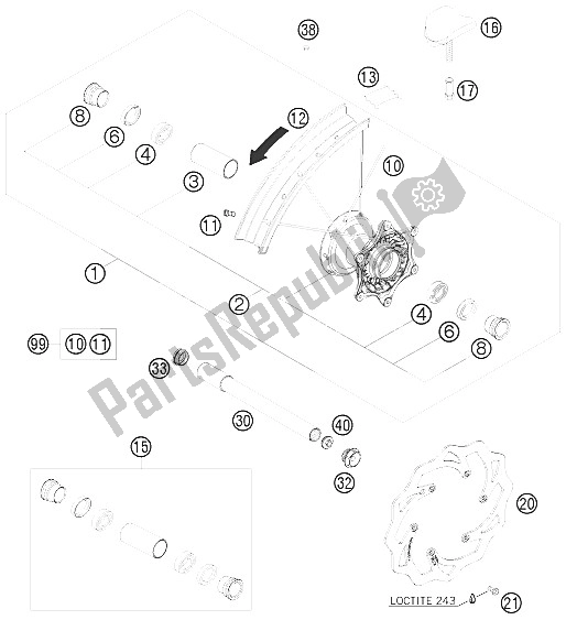 All parts for the Front Wheel of the KTM 250 EXC F Australia 2008