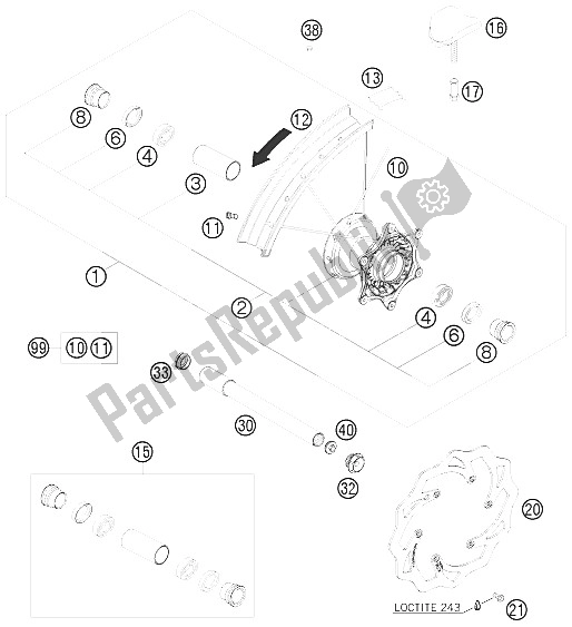 All parts for the Front Wheel of the KTM 250 EXC F Europe 2009