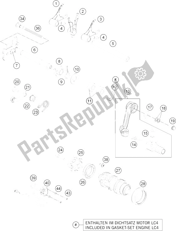 All parts for the Shifting Mechanism of the KTM 690 Duke White Australia United Kingdom 2012