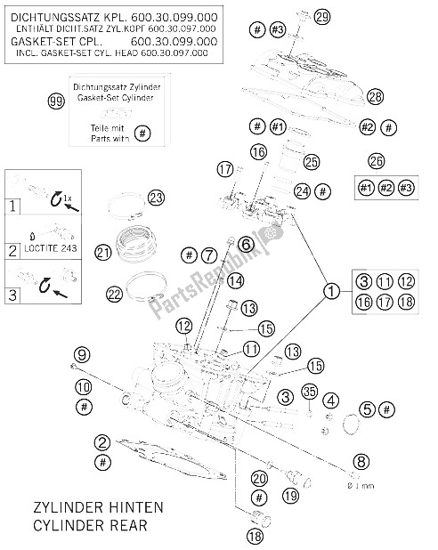 All parts for the Cylinder Head Rear of the KTM 990 Supermoto R Europe 2011